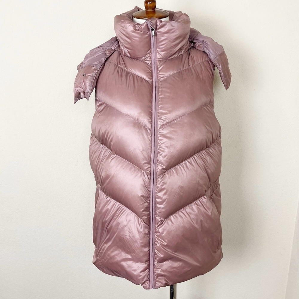 Athleta Lofty Down Puffer Vest Dogwood Mauve Hooded - Picture 6 of 16
